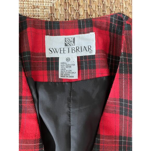 Vintage Red SWEETBRIAR tartan plaid blazer SZ 10 80s / 90s - Picture 4 of 8